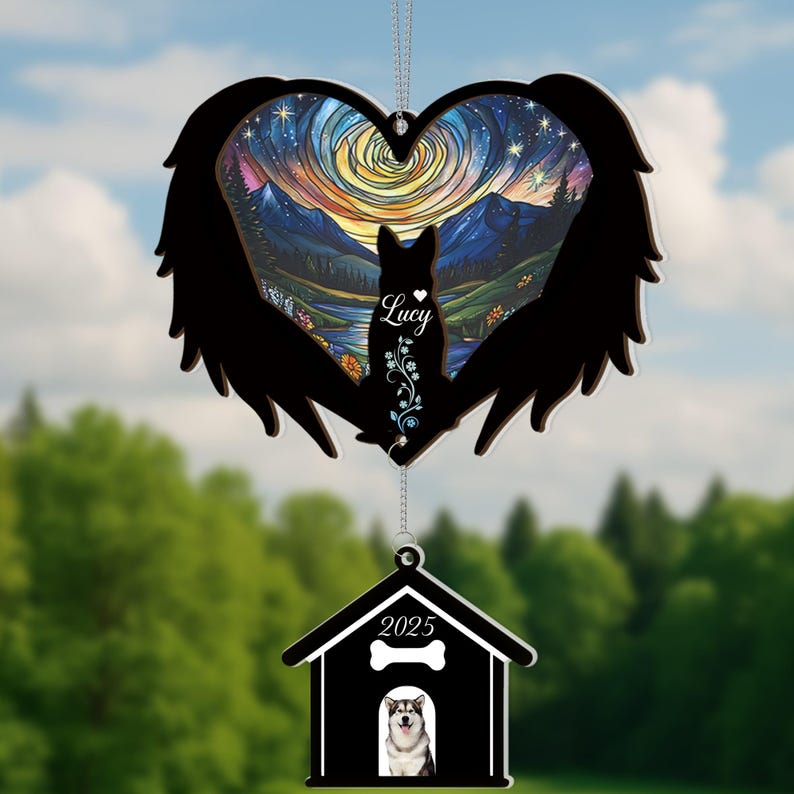 Personalized Dog Memorial Suncatcher with Charm, Pet Loss Sympathy Gift, Custom Dog Remembrance Ornament, Loss of Dog Gift, Rainbow Bridge