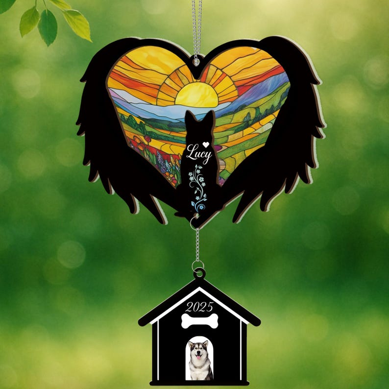 Personalized Dog Memorial Suncatcher with Charm, Pet Loss Sympathy Gift, Custom Dog Remembrance Ornament, Loss of Dog Gift, Rainbow Bridge