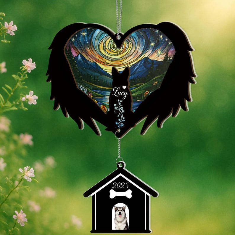 Personalized Dog Memorial Suncatcher with Charm, Pet Loss Sympathy Gift, Custom Dog Remembrance Ornament, Loss of Dog Gift, Rainbow Bridge