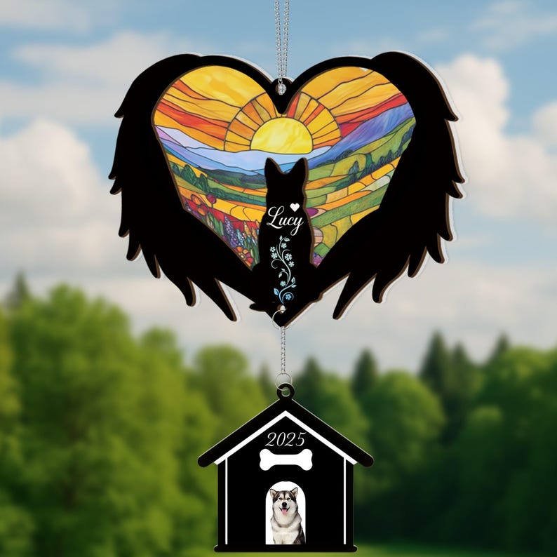 Personalized Dog Memorial Suncatcher with Charm, Pet Loss Sympathy Gift, Custom Dog Remembrance Ornament, Loss of Dog Gift, Rainbow Bridge