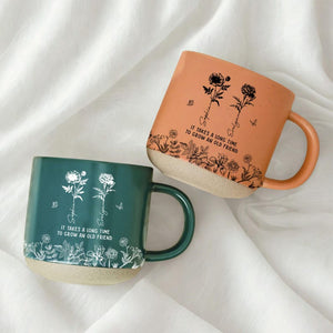 Personalised Toile De Jouy Birth Month Flowers Pottery Mug,It Takes A Long Time To Grow An Old Friend, Best Friend,Besties Mug,Birthday Gift