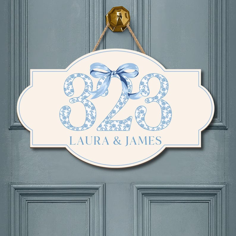 Custom Chinoiserie Dorm Door Sign, Personalised Chinoiserie Room Number Plaque, Blue Floral Room Number Plaque, Elegant College Dorm Decor