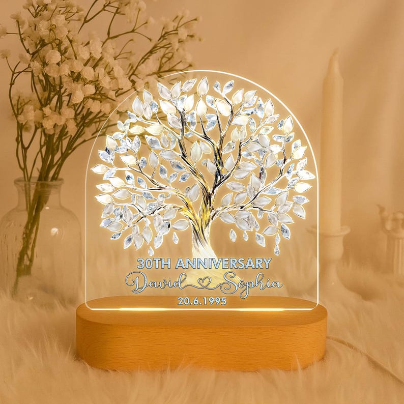 Personalized Pearl 30th Anniversary Gift Led Light, Tree Of Love Pearl Anniversary,Pearl 30th Anniversary Keepsake, Anniversary Keepsake