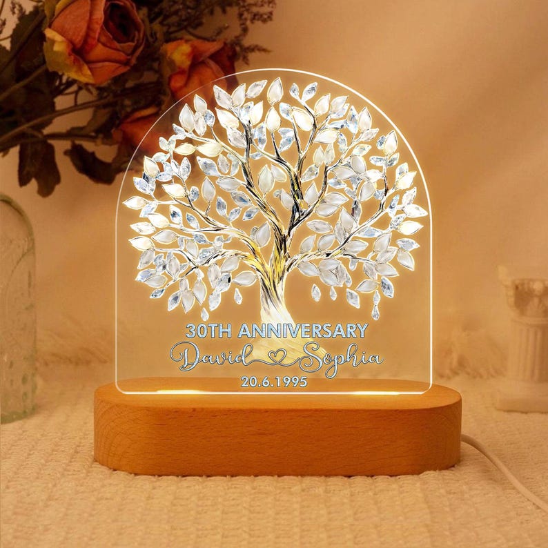 Personalized Pearl 30th Anniversary Gift Led Light, Tree Of Love Pearl Anniversary,Pearl 30th Anniversary Keepsake, Anniversary Keepsake