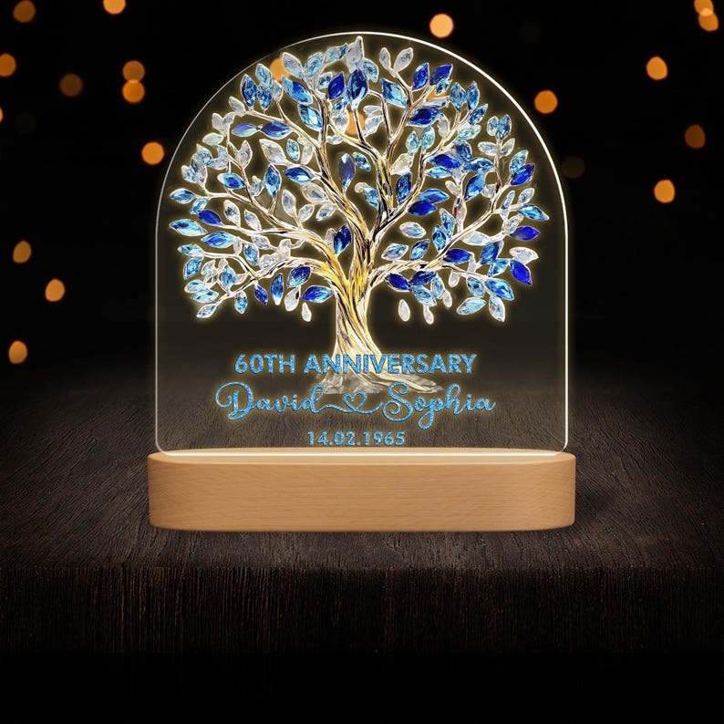 Personalized 60th Diamond Wedding Anniversary Night Light, Tree Of Love Diamond Wedding Gift, 60th Wedding Anniversary Gift, Husband Gift