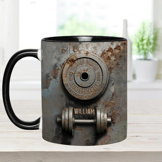 No Pain No Gain - Personalized Fitness Accent Mug, Fitness Motivational Mug, No Pain No Gain Coffee Cup, Workout Gift for Gym Lovers