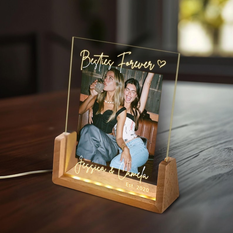 Personalized Besties Photo Led Night Light Lamp, Gift For Besties Desk Plaque, Best Friends Light Lamp Gift For Sister, BFF Birthday Gift