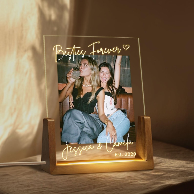 Personalized Besties Photo Led Night Light Lamp, Gift For Besties Desk Plaque, Best Friends Light Lamp Gift For Sister, BFF Birthday Gift