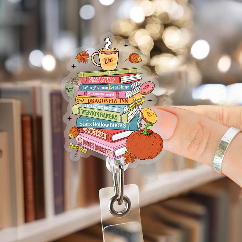 Stars Hollow Book Fall Season Badge Reel, Autumn Festival ID Holder, Cozy Bookish Fall Retractable Name Tag, Librarian Book Festival Reel