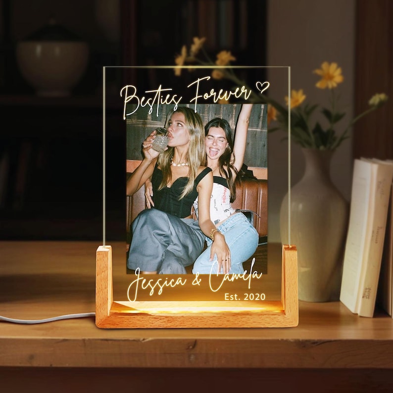 Personalized Besties Photo Led Night Light Lamp, Gift For Besties Desk Plaque, Best Friends Light Lamp Gift For Sister, BFF Birthday Gift