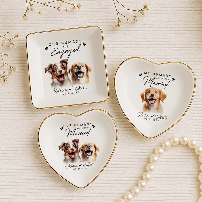 Custom Pet Portrait Ring Dish, Engagement Gift For Her, My Humans Are Getting Married, Personalized Dog Portrait Jewelry Trinket Dish