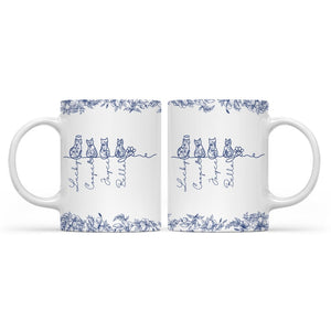 Custom Cat Mug, Personalized Cat With Name Coffee Mug, Toile De Jouy Cat Line Art Mug, Gift For Cat Owner, Pet Memorial Pet Loss Keepsake