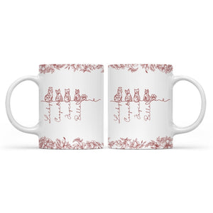 Custom Cat Mug, Personalized Cat With Name Coffee Mug, Toile De Jouy Cat Line Art Mug, Gift For Cat Owner, Pet Memorial Pet Loss Keepsake