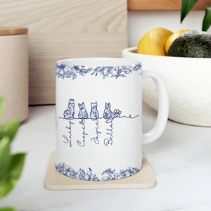 Custom Cat Mug, Personalized Cat With Name Coffee Mug, Toile De Jouy Cat Line Art Mug, Gift For Cat Owner, Pet Memorial Pet Loss Keepsake