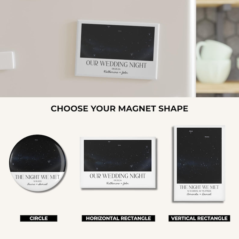 Personalized The Night We Met Magnet, Custom Star Map by Date Fridge Magnet, Constellation Night Sky Map Wedding Anniversary Gift For Couple