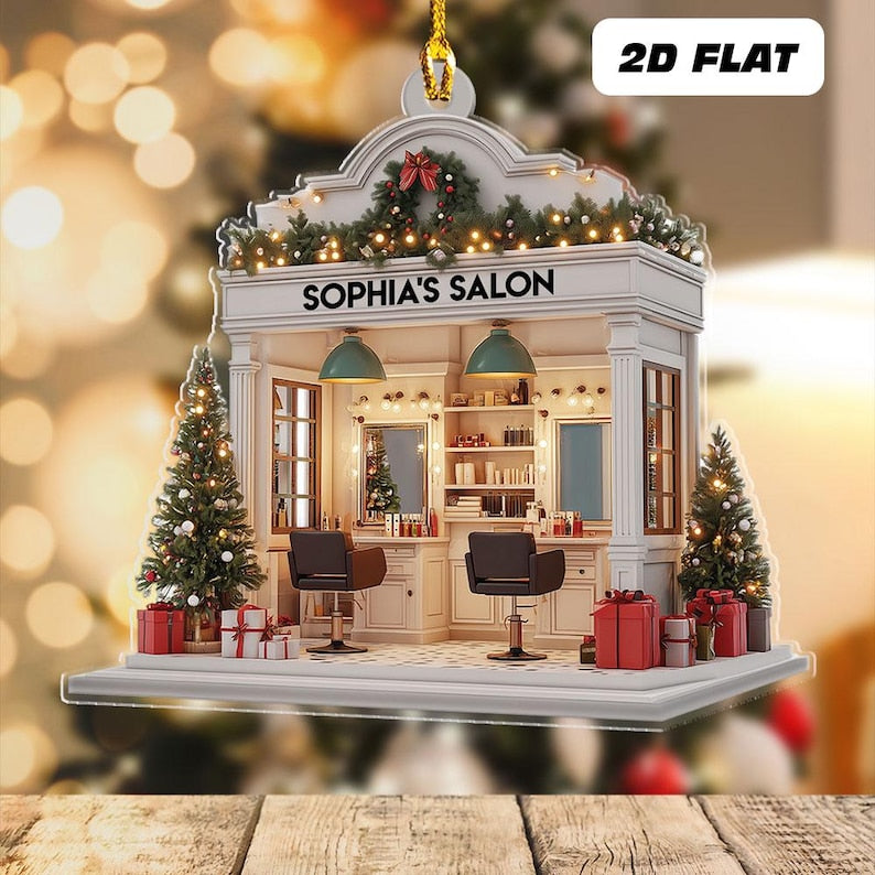 Personalized Hair Salon 2d Flat Printed Acrylic Ornament Not 3d, Hairdresser Gifts, Christmas Decor, Hair Stylist Christmas Ornament