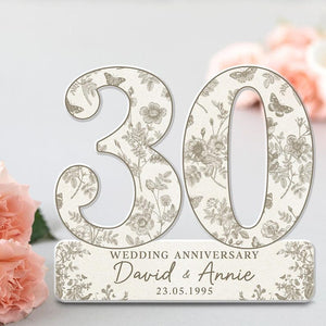 30th Wedding Anniversary Blue Toile Acrylic Plaque Gift for Husband, Personalized Couple's Name and Date Anniversary Gift, Gift for Couple