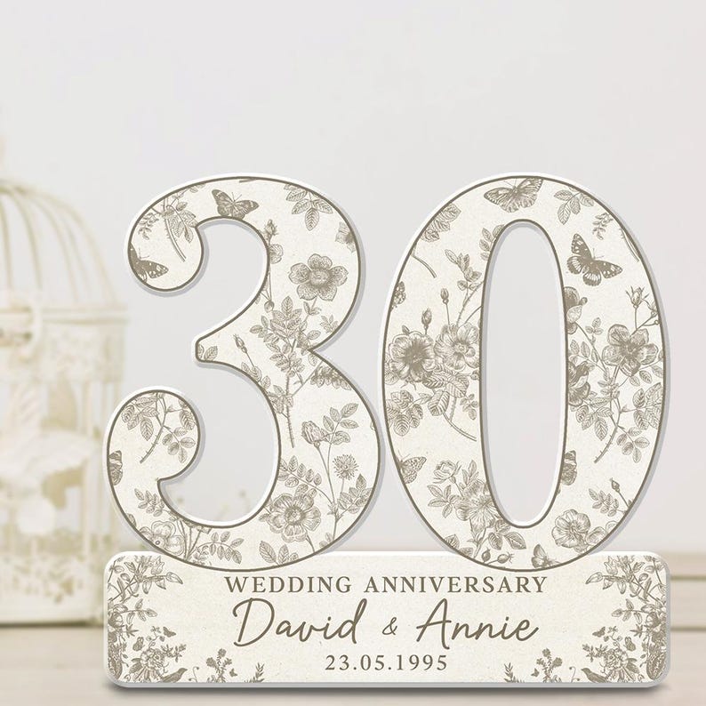 30th Wedding Anniversary Blue Toile Acrylic Plaque Gift for Husband, Personalized Couple's Name and Date Anniversary Gift, Gift for Couple