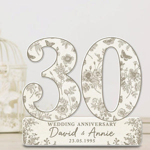 30th Wedding Anniversary Blue Toile Acrylic Plaque Gift for Husband, Personalized Couple's Name and Date Anniversary Gift, Gift for Couple