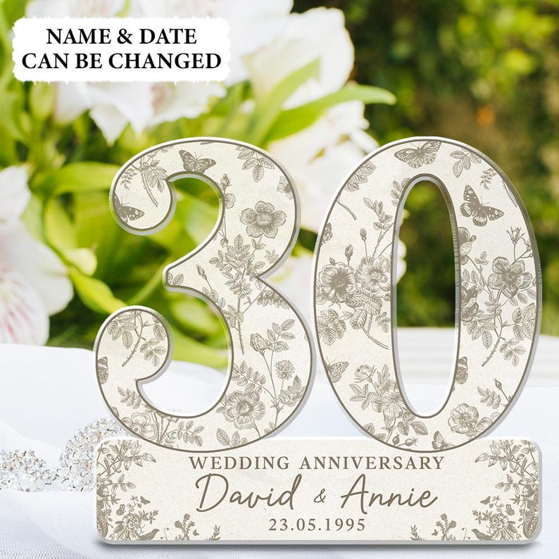 30th Wedding Anniversary Blue Toile Acrylic Plaque Gift for Husband, Personalized Couple's Name and Date Anniversary Gift, Gift for Couple