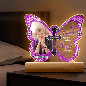 Custom Memorial LED Light with Butterfly Design, Personalized Memorial Decor, Photo & Name Engraved Gift for Loved Ones