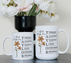 Personalized God Says I Am Mug, Custom Bible Verse Birth Flower Cup, Christian Coffee Mug, Religious Gift for Women