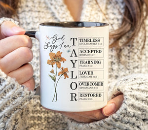Personalized God Says I Am Mug, Custom Bible Verse Birth Flower Cup, Christian Coffee Mug, Religious Gift for Women