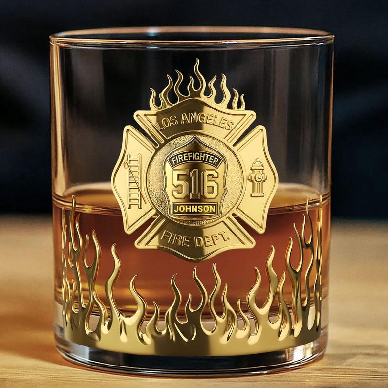 Personalized Firefighter Whiskey Glass, Firefighter Whiskey Glass, Whiskey Lover Gifts, Firefighter Gift, Gift for Fire Department