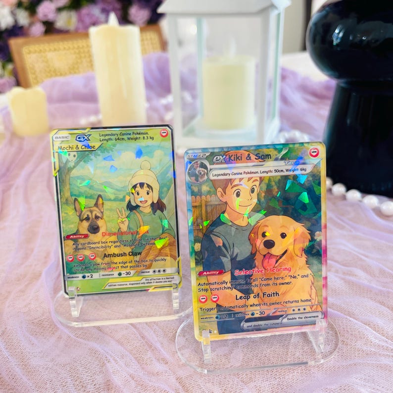 Custom Holographic Pet PKM Anniversary Card, Personalized PKM Style Portrait, Dog & Cat TCG, Gamer Gift, Geeky Pet Memorial Gift Custom Holographic Pet PKM Anniversary Card, Personalized PKM Style Portrait, Dog & Cat TCG, Gamer Gift, Geeky Pet Memorial Gift