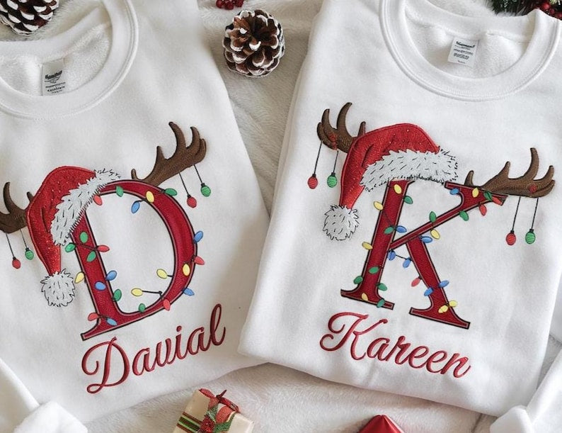 Personalized Christmas Family Embroidered Sweatshirt, Monogrammed Family Christmas Sweatshirt, Custom Christmas Shirt With Name
