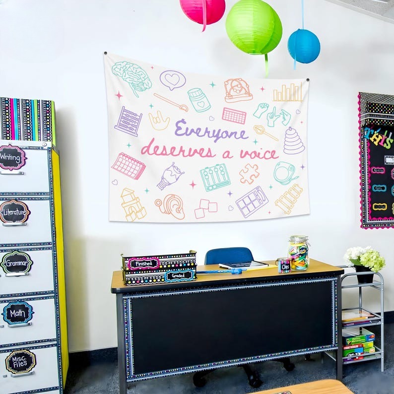 SLP Tapestry, Everyone Deserves A Voice Speech Language Pathologist Banner, SLP Wall Decor, Speech Therapist Gift,Speech Therapy Office Sign