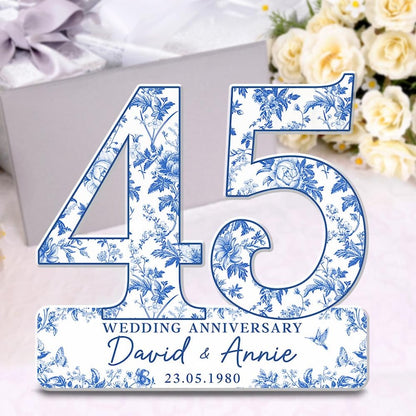 45th Wedding Anniversary Blue Toile Acrylic Plaque Gift for Husband, Personalized Couple's Name Date Sapphire Anniversary, Gift for Couple