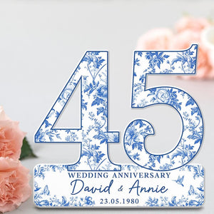 45th Wedding Anniversary Blue Toile Acrylic Plaque Gift for Husband, Personalized Couple's Name Date Sapphire Anniversary, Gift for Couple