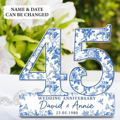 45th Wedding Anniversary Blue Toile Acrylic Plaque Gift for Husband, Personalized Couple's Name Date Sapphire Anniversary, Gift for Couple