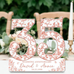 35th Wedding Anniversary Blue Toile Acrylic Plaque Gift for Husband, Personalized Couples Name Date Coral Anniversary Gift, Gift for Couple