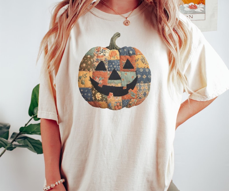 Retro Patchwork Halloween Pumpkin Sweatshirt, Halloween Pumpkin Shirt, Spooky Season Sweater, Halloween Cute Women Outfit, Halloween Gift