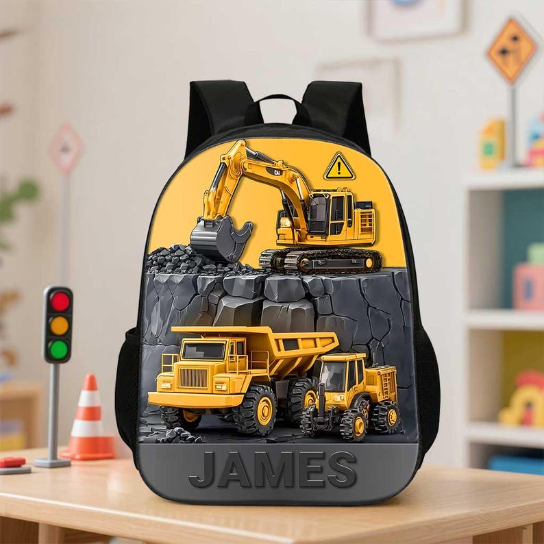 Custom Kids Backpack, Excavator Truck Back To School Backpack, Construction Backpack Birthday Gift For Boys, School Bag For Children Toddler