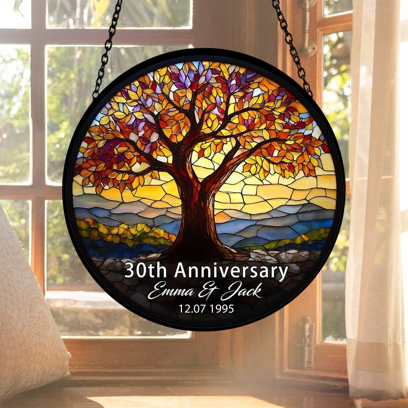 Custom 30th Anniversary Glass Suncatcher, Personalized Wedding Keepsake, Romantic Window Hanging, Gift for Parents, Couple Anniversary Gift
