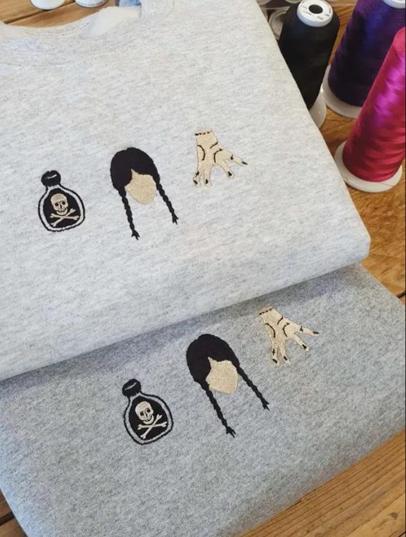 Gothic Girl Embroidered Crewneck Sweatshirt, Horror Movie Halloween Shirt, Hand Dance Halloween Tee, Spooky Season, Cozy Fall Sweater il_794xN.7121864783_lsqa.jpg