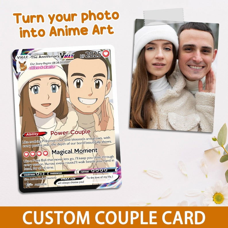 Personalized Anniversary Card, Custom Photo Pokemon Card, Anime Wedding Card, Anniversary Gift, Custom Card for Couple, Valentine's Day Gift