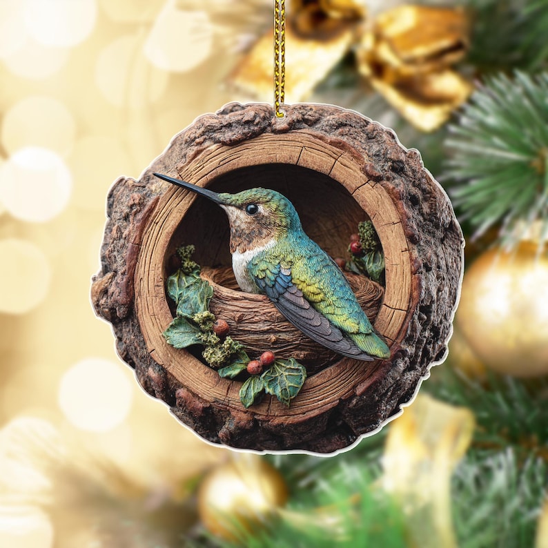 Hummingbird Christmas 2D Flat Ornament, Hummingbird Rearview Mirror Car Accessories, Hummingbird Christmas Ornament, Hummingbird Lover Gift