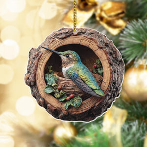 Hummingbird Christmas 2D Flat Ornament, Hummingbird Rearview Mirror Car Accessories, Hummingbird Christmas Ornament, Hummingbird Lover Gift