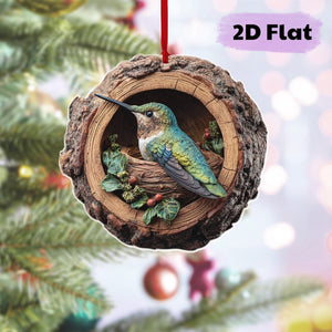 Hummingbird Christmas 2D Flat Ornament, Hummingbird Rearview Mirror Car Accessories, Hummingbird Christmas Ornament, Hummingbird Lover Gift