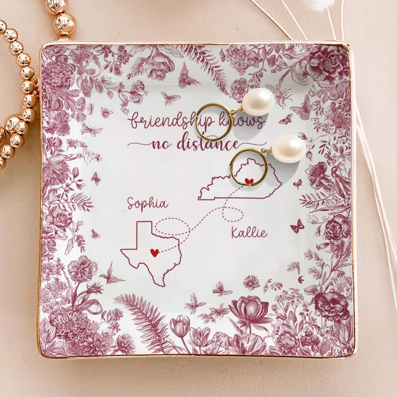Custom Long Distance Friendship Gift, Personalized Best Friends Jewelry Dish Gifts For Best Friend Long Distance Gifts Sister Gift, BFF Gift