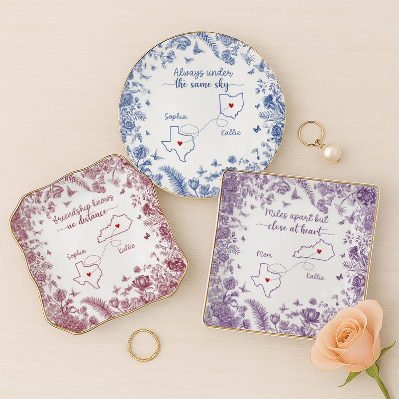 Custom Long Distance Friendship Gift, Personalized Best Friends Jewelry Dish Gifts For Best Friend Long Distance Gifts Sister Gift, BFF Gift