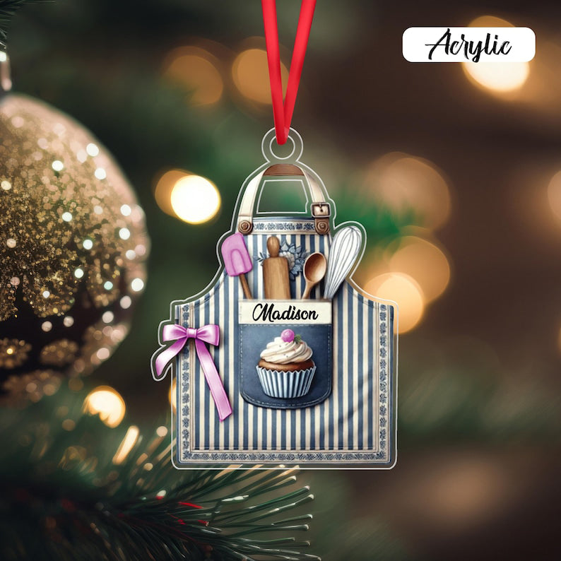 Personalized Name Housewife Flat Acrylic Ornament, Baker Ornament, Baking Christmas Ornament, Baker Christmas Gift,Baking Lover Gift Acrylic