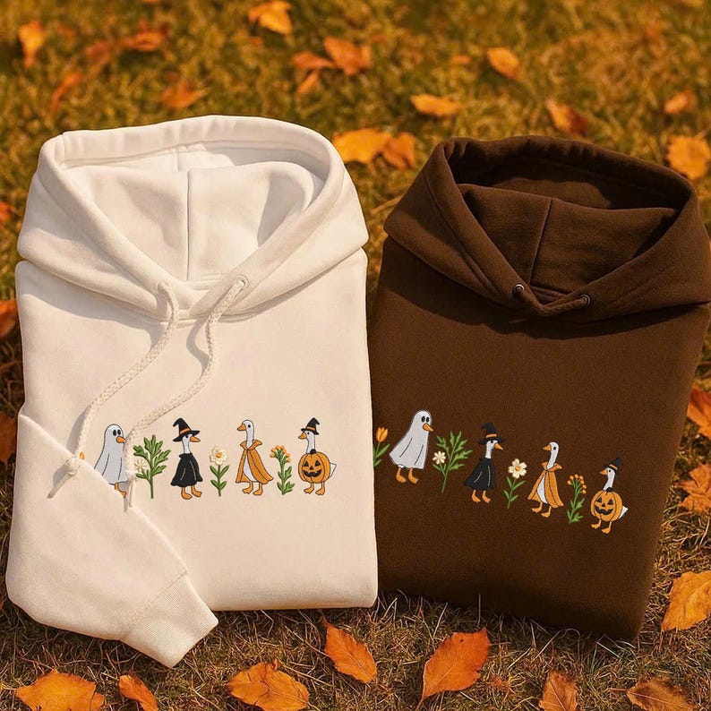 Embroidered Halloween Goose Sweatshirt Cute Fall Gildan Crewneck Pumpkin Witch Ghost Goose Shirt Fall Animal Pullover EMBROIDERED IN USA il_794xN.7123906309_lzjx.jpg