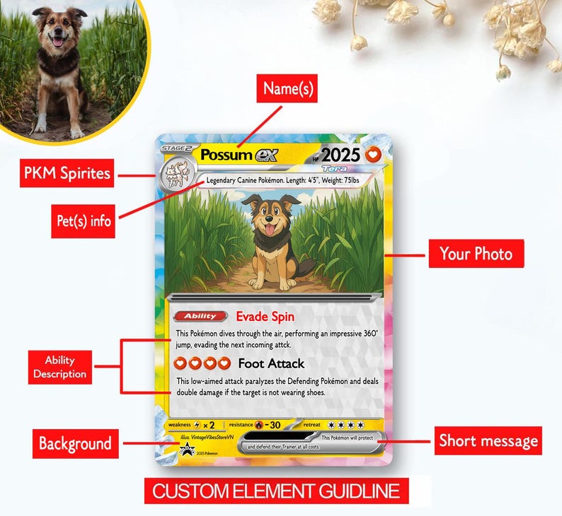 Custom Pet Pokemon Card, Pet as a Pokemon Card, Turn your pet into a Pokemon, Dog Portrait, Pet Lover Gift, Pet memorial, Dog Gift, Cat Gift