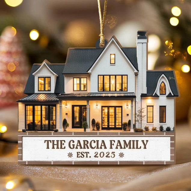 Personalized Home Photo Ornament, Custom New Home Christmas Ornament, House Ornament, Family Name Ornament, Housewarming Gift, Realtor Gift