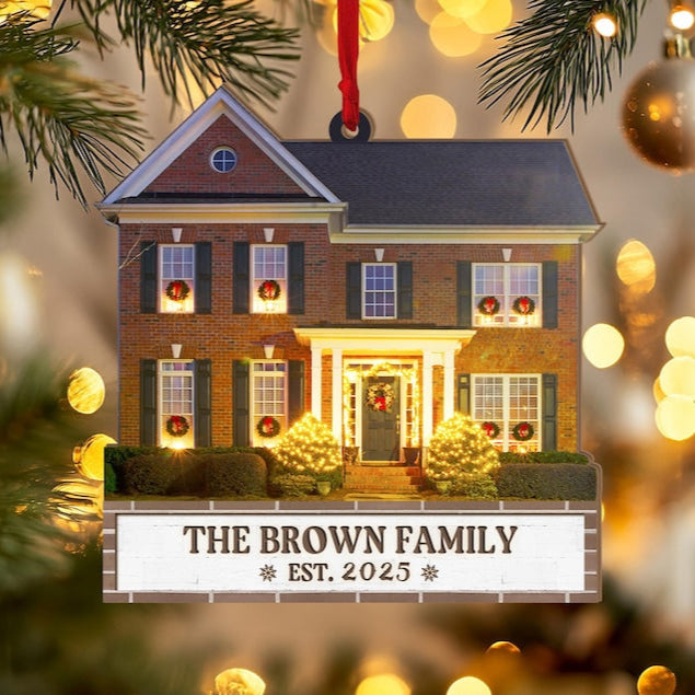 Personalized Home Photo Ornament, Custom New Home Christmas Ornament, House Ornament, Family Name Ornament, Housewarming Gift, Realtor Gift